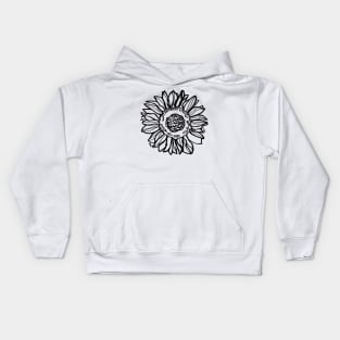 minimal sunflower, black and white plant artwork Kids Hoodie